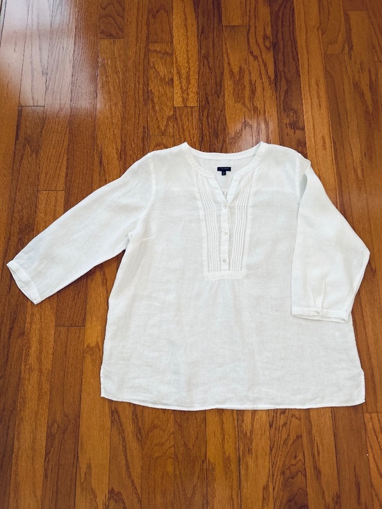 Talbots Tops - Talbots 3/4 Sleeve White Linen Popover, Size XL